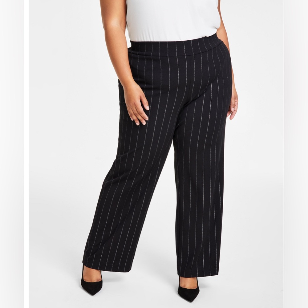 Plus Size Pinstriped Pull-On Pants